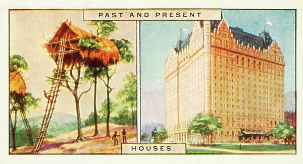 Past & Present: Houses (colour litho)