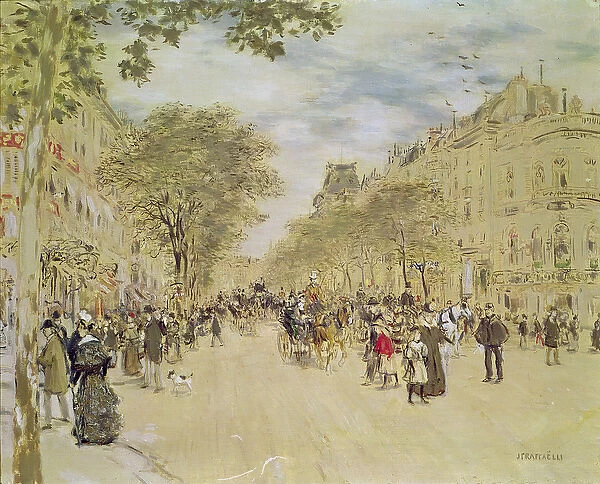 The Pavillon de Hanovre and the Boulevard des Italiens, Paris, after 1870 (gouache