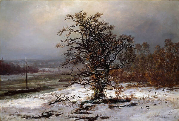 'Paysage d hiver avec chene sur les bords de l Elbe, Allemagne'Peinture de Johan Christian Clausen Dahl (1788-1857) 1853 National Museum of Art, Oslo