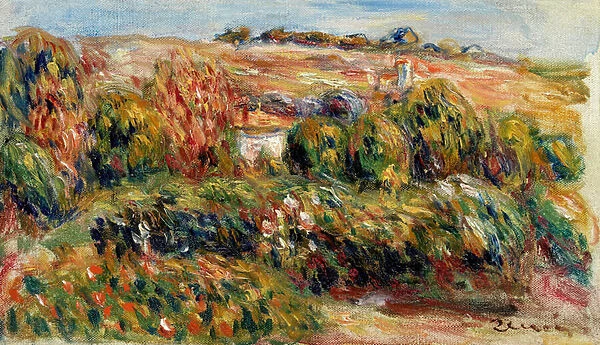 Paysage en Provence (France). Peinture de Pierre Auguste Renoir (1841-1919), huile sur toile, vers 1900. Art francais, 20e siecle, impressionnisme. Collection privee
