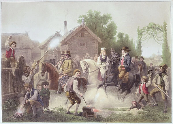 Peasant wedding in Sweden in the Warend region (colour litho)