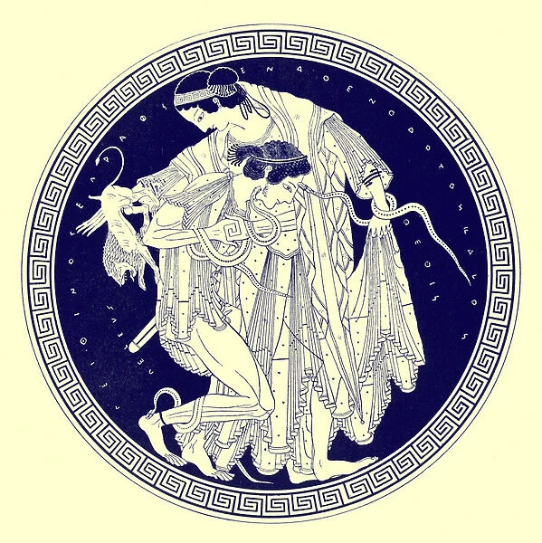 Peleus and Thetis, illustration from Greek Vase Paintings by J. E. Harrison and D. S. MacColl, published 1894 (digitaly enhanced image)