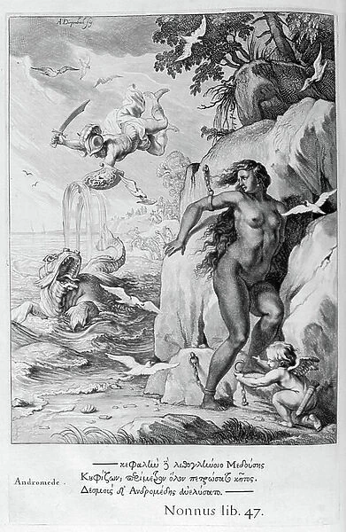 Perseus rescues Andromeda, 17th century (engraving)
