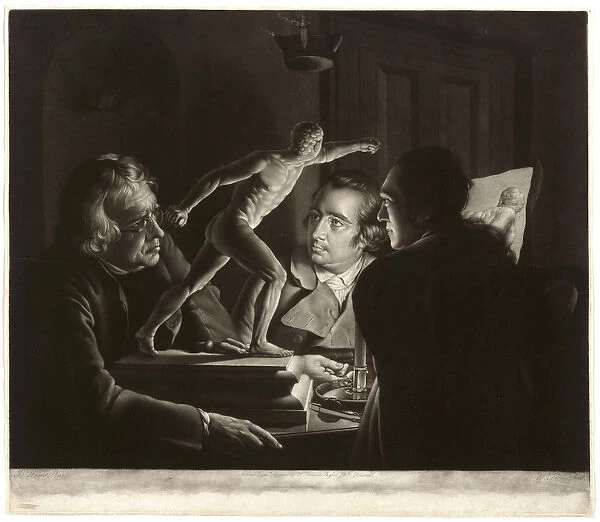 Three Persons Viewing the Gladiator by Candlelight, engraved by William Pether