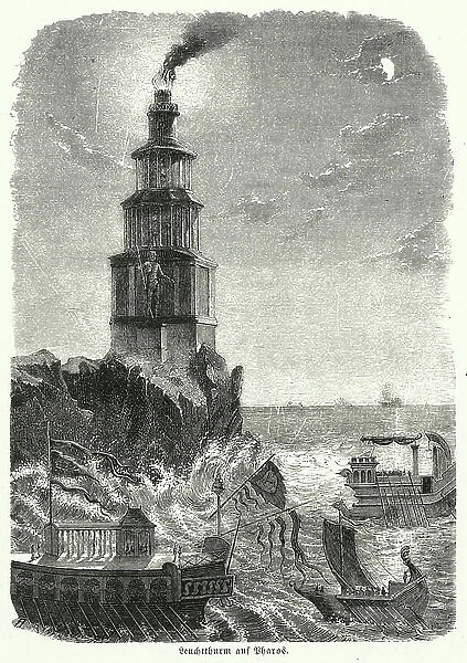 Pharos, ancient Greek lighthouse (engraving)