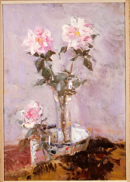 Pink Roses in a Glass Vase, 1911 (oil on board)