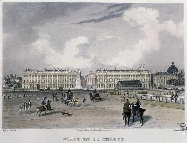 The Place de la Concorde, Paris, 1832 (colour engraving)