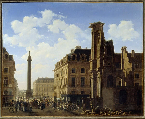 Place Vendome and the street of castiglione with the ruins of the church of the Leafy