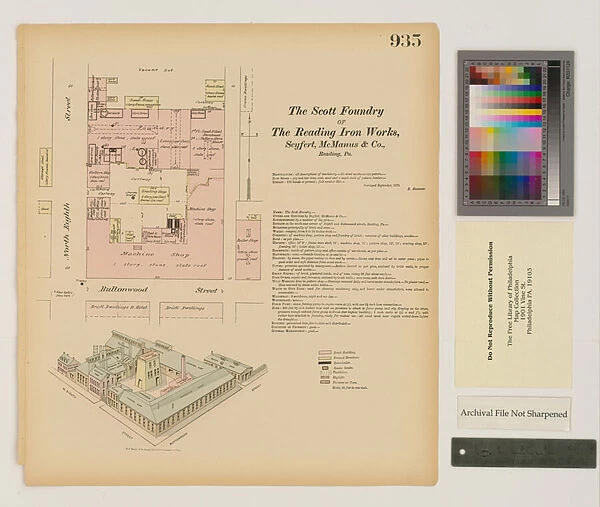 Plan for Reading Iron Works, Scott Foundry, Pennsylvania, September 1875 (colour litho)