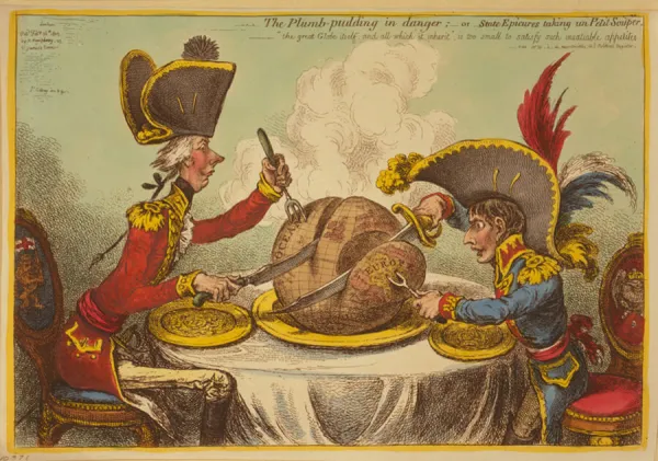 The Plum Pudding in Danger or State Epicures taking un Petit Souper, 1805 (engraving)