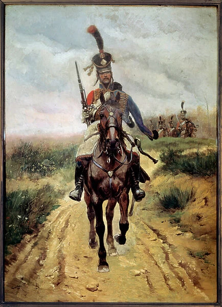 Pointe d avant-garde, 9th Hussards, 1806 Gouache sur carton by Edouard Detaille