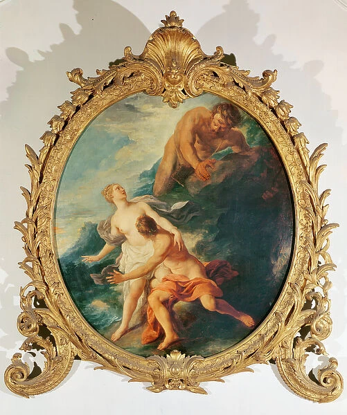 Polyphemus surprising Acis and Galatea by throwing a rock at them (oil on canvas)