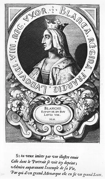 Portrait of Blanche de Castille (1185-1252), 1643 (engraving) (b  /  w photo)