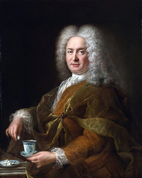 Portrait of a gentleman holding a cup of chocolate - Peinture de Alexis Simon Belle