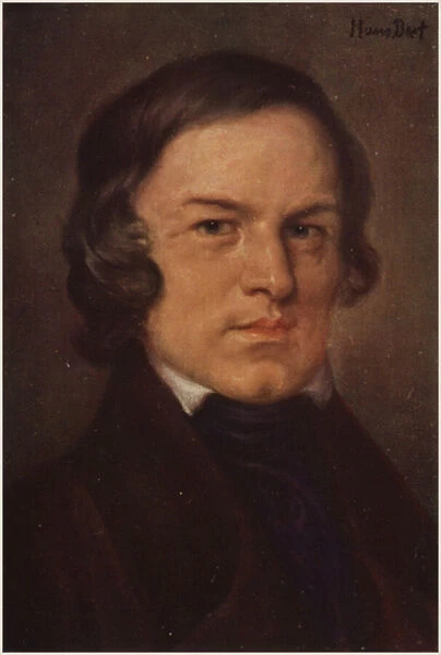 Portrait of Robert Schumann (colour litho)