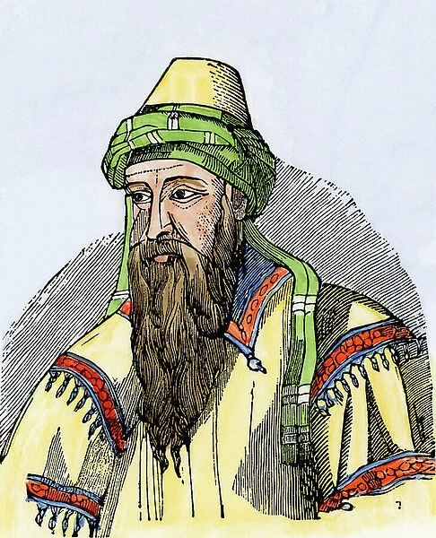 Portrait of Saladin (1138-1193) (Salah al Din Yusuf al-Ayyubi (al Ayyubi) commander of the Muslim forces against the Crusades during the Third Crusade. Saladin, commander of Muslim forces which defeated the Third Crusade. Hand-colored woodcut
