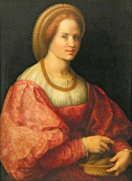 Portrait of a Woman with a Basket of Spindles, c. 1514-17 (oil on panel)