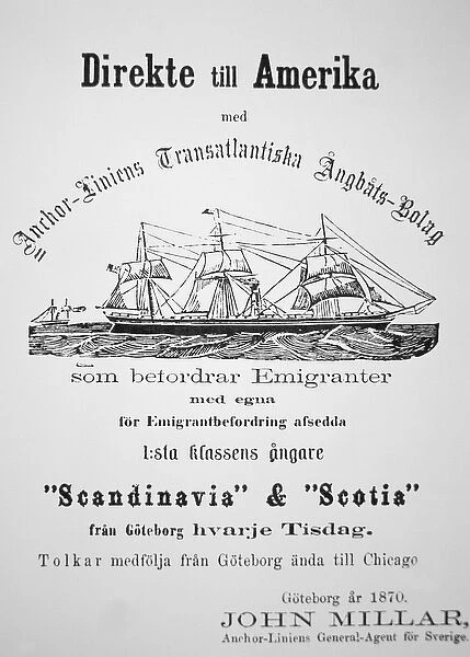 Poster advertising passage from Gothenburg to Chicago