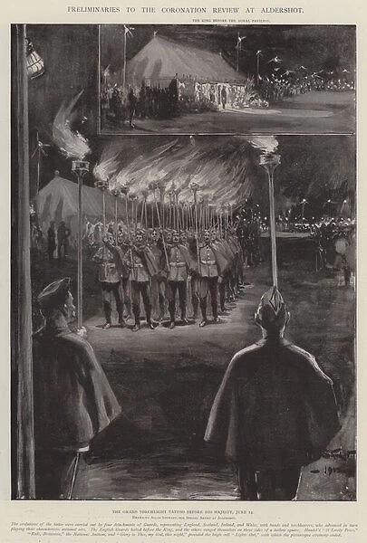 Preliminaries to the Coronation Review at Aldershot (litho)