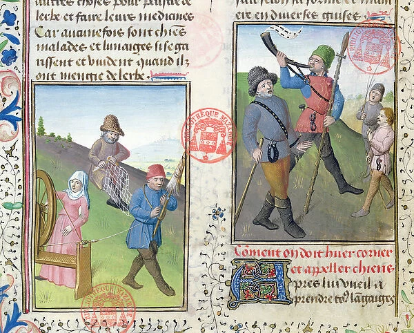 Preparing nets for hunting, from the Livre de la Chasse