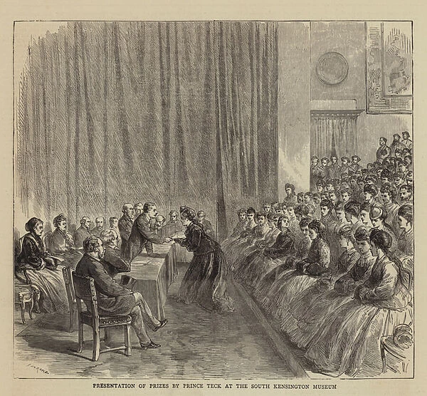 Presentation of Prizes by Prince Teck at the South Kensington Museum (engraving)