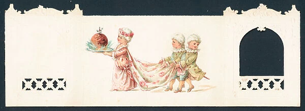 Presenting The Christmas Pudding, Christmas Card (chromolitho)