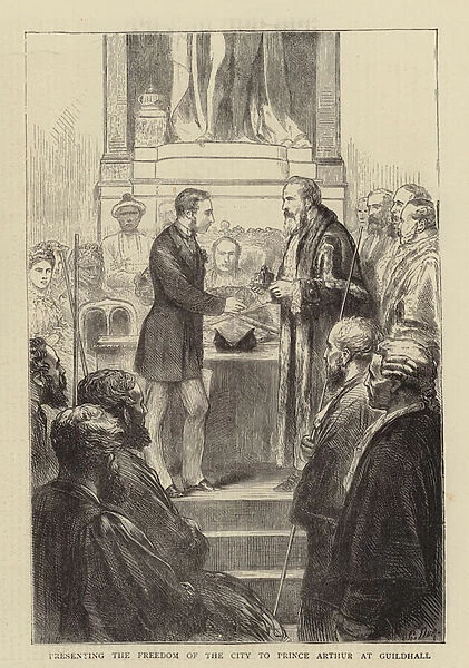 Presenting the Freedom of the City to Prince Arthur at Guildhall (engraving)