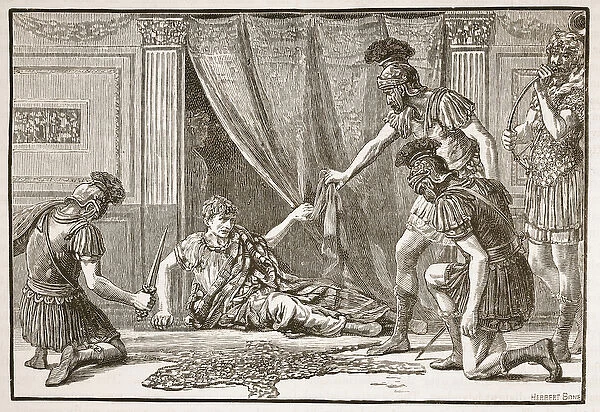 Pretorian guards hailing Claudius as Imperator (litho)