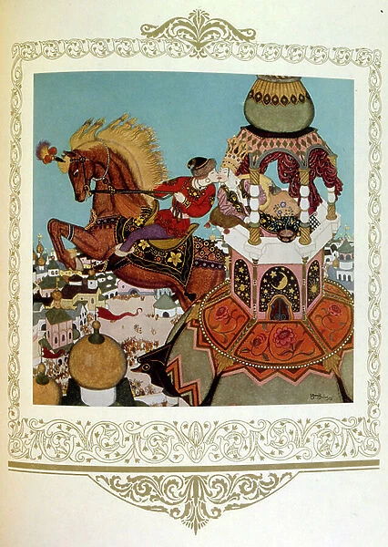Prince kissing a beautiful princess in a tower. Russia' by Dulac