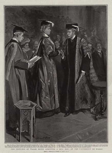 The Princess of Wales being admitted a Doctor in Music of the University of Wales (litho)