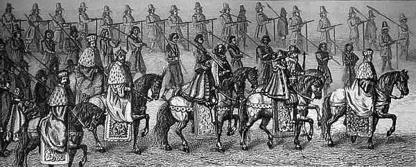 Procession for Emperor Charles VII following the coronation, (print)