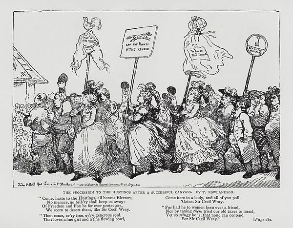 The Procession to the Hustings after a Successful Canvas, satire on the success of Whig politician Charles James Fox in winning one of the seats in the constituency of Westminster in the 1784 general election due to the assistance of the Duchess of