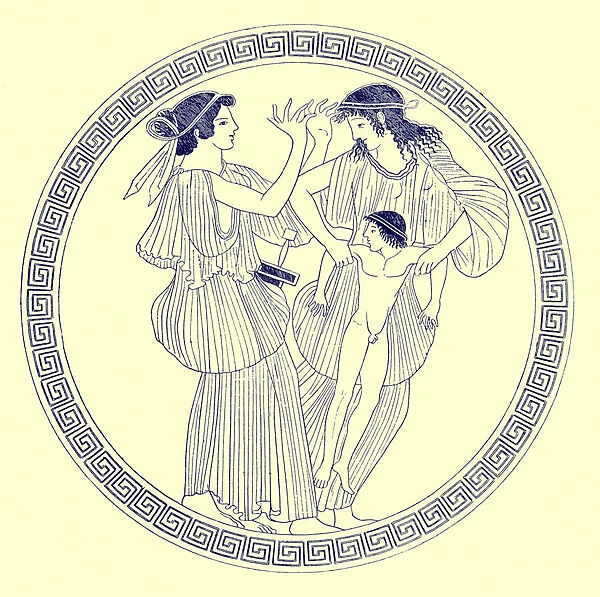 Prokne, Philomela and Itys, illustration from Greek Vase Paintings by J. E. Harrison and D. S. MacColl, published 1894 (digitaly enhanced image)