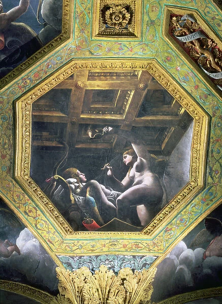 Psyche sees Cupid while he sleeps, ceiling caisson from the Sala di Amore e Psiche