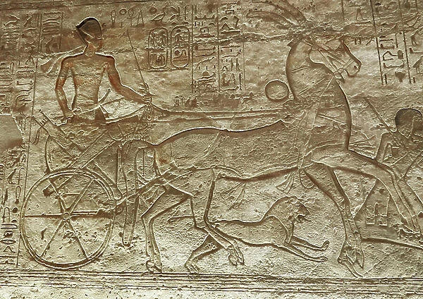 Ramses II on his cart, great temple of Abu Simbel (relief)