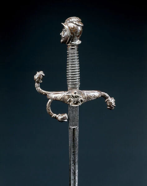 Rapier, Solingen, c. 1600 (russeted and gilded steel with inlaid silver