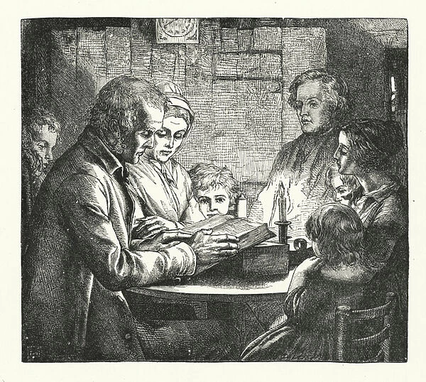 Reading the Bible in a Scottish Cottage (engraving)
