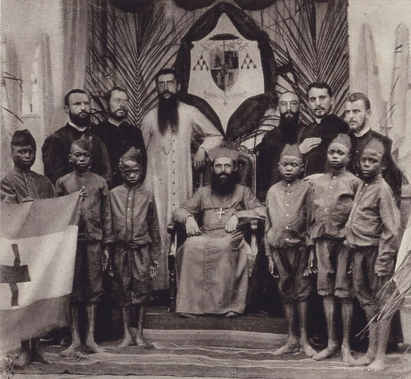 Reception of the apostolic vicar at Boma, Belgian Congo, 1897 (b  /  w photo)