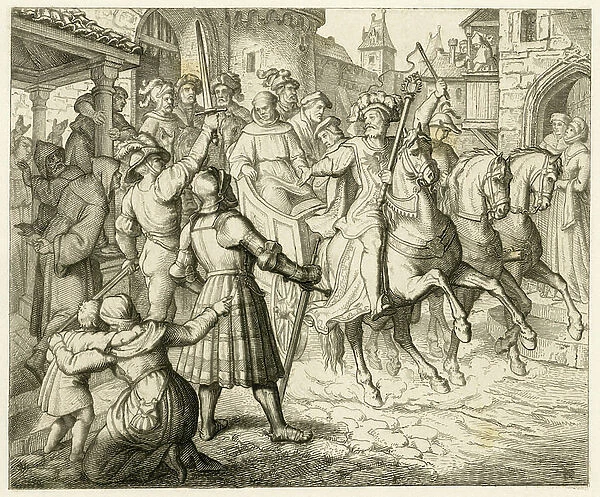 The reception of Martin Luther in Worms, 1521, 1850s (engraving)