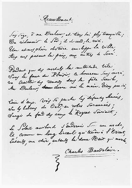 Recueillement, signed sonnet, 1861 (pen & ink on paper) (b  /  w photo)
