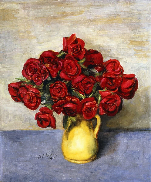 Red Roses in a Yellow Pitcher, 1934 (oil on canvas)