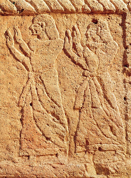 Relief depicting servants paying homage to the king, detail of the Sarcophagus of Ahiram