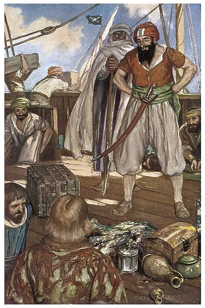 Representation of Barbaresque Pirates in the Mediterranee Sea in Henry Gilberts 'The Boys Book of Pirates', 1920