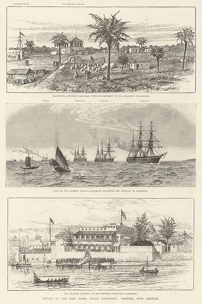Return of the Emin Pasha Relief Expedition, Sketches from Zanzibar (engraving)