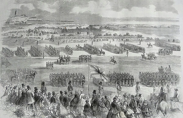 The review by Her Majesty of Rifle Volunteers at Edinburgh, 1860 (engraving)