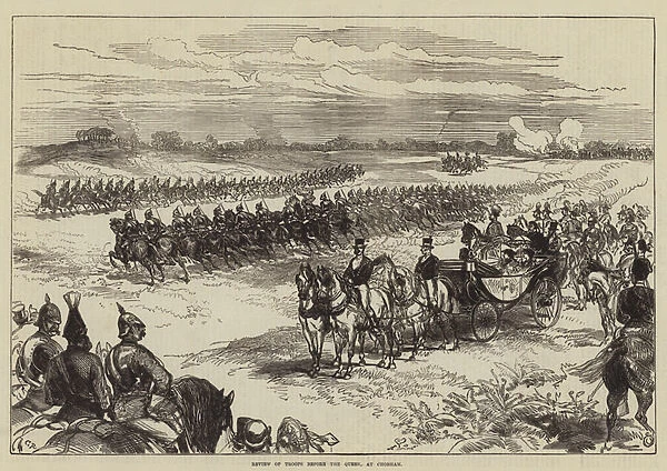 Review of Troops before the Queen, at Chobham (engraving)