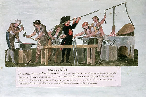 Rifle Makers Workshop, 1793 (gouache on paper)
