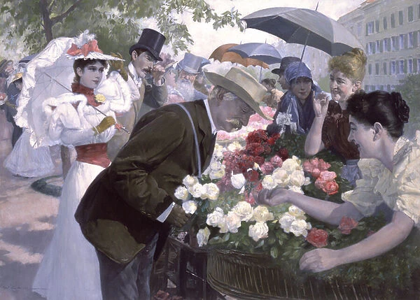 Rote oder weisze Rosen? (Red or white roses, Sir?), 1895 (watercolour)