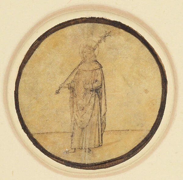 A roundel depicting St Louis of France holding a sceptre over his right shoulder, 1501-1600 (pen and black ink on vellum, laid down)