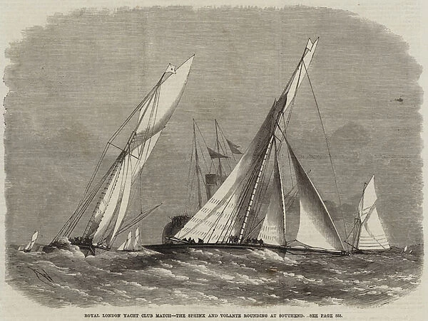 Royal London Yacht Club Match, the Sphinx and Volante rounding at Southend (engraving)